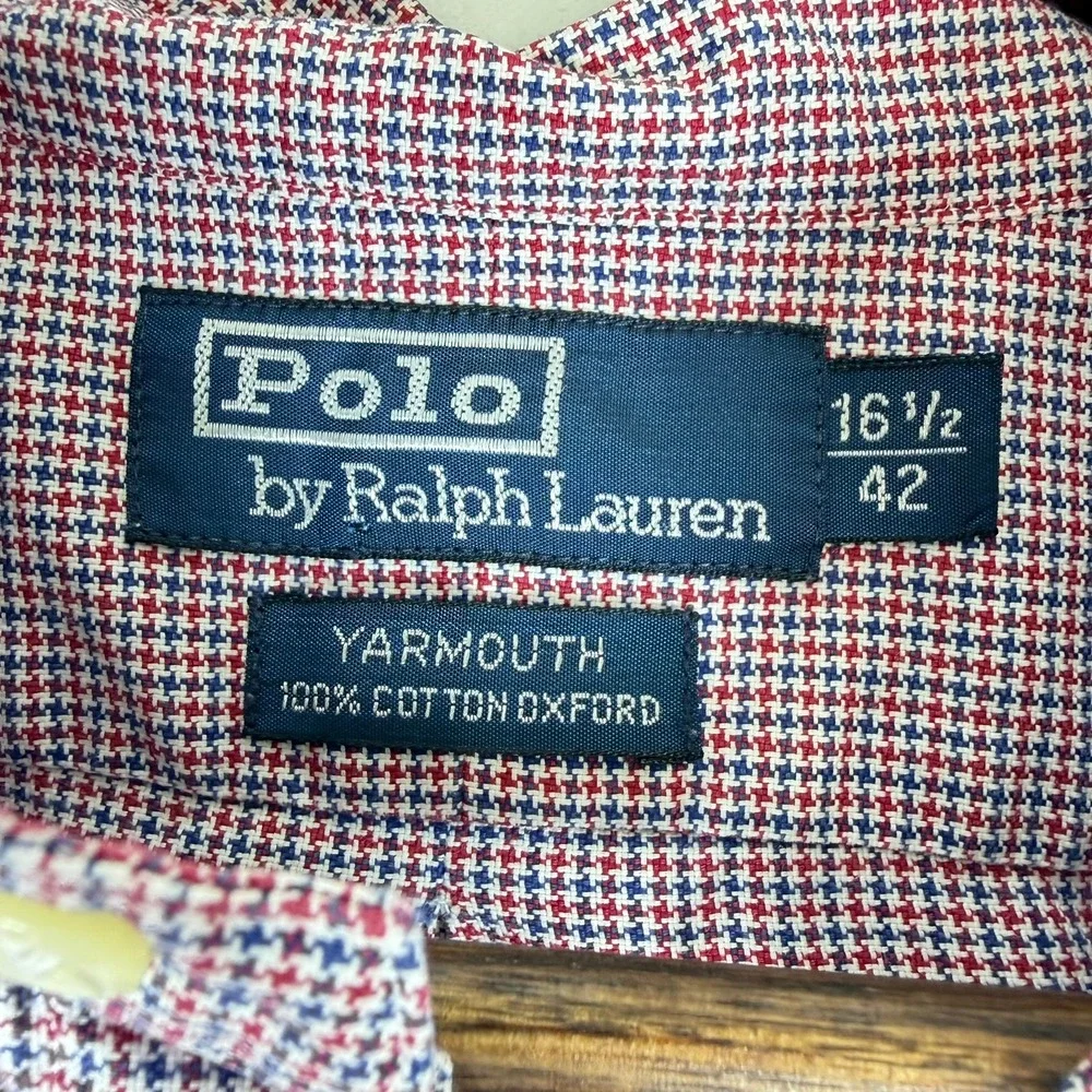Polo Ralph Lauren Yarmouth Shirt Mens 16.5 42 Red Blue Micro Houndstooth Oxford
